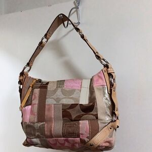 Coach Pink and Tan Shoulder Bag with Metallic Accents